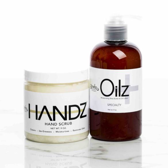 Handz hand scrub and Oilz+ lotion