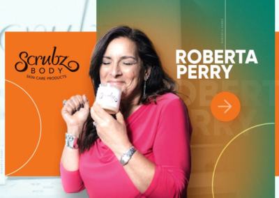 Roberta Perry smells ScrubzBody sugar Scrub in article for Kimp Founders
